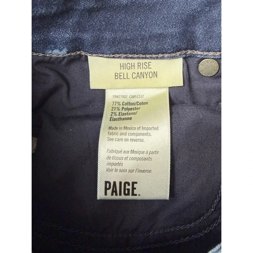 Paige High Rise Bell Canyon Jeans Womens 26x29.5 Dark Wash Flare Stretch Denim